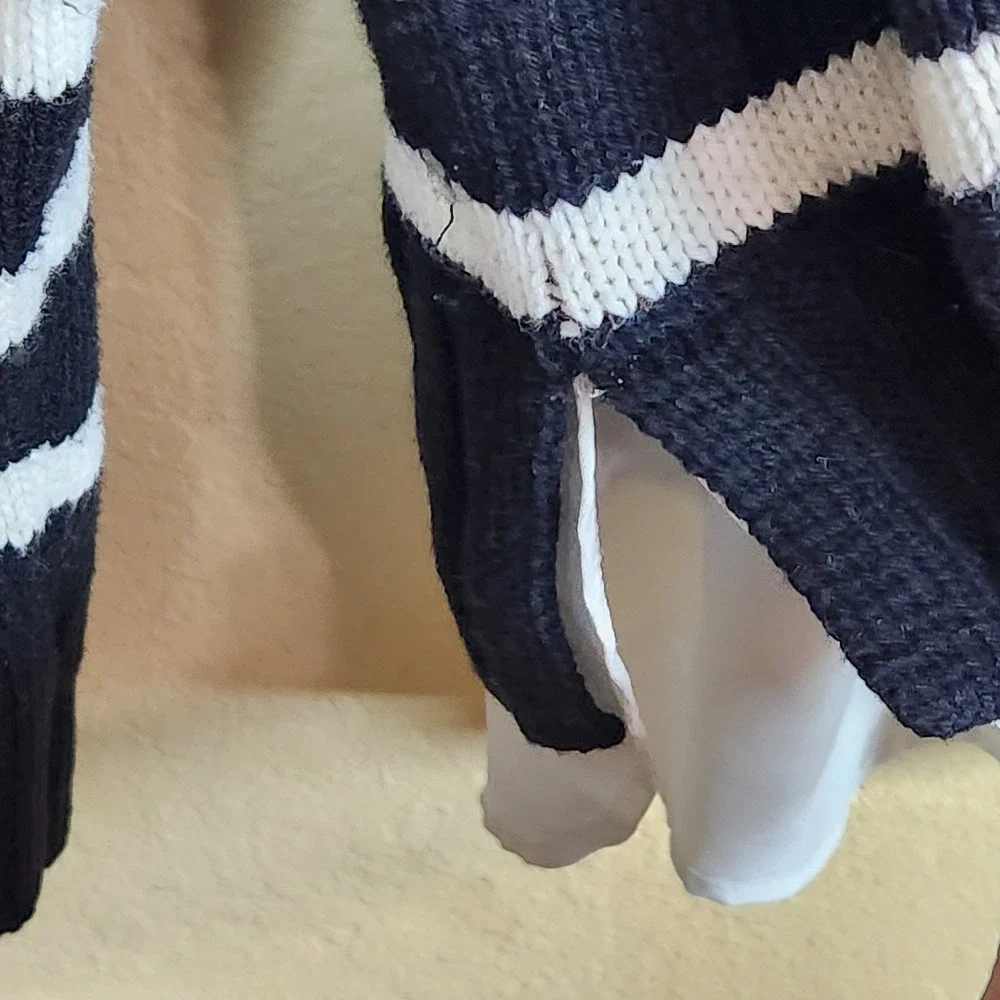 Polo Ralph Lauren blue white striped Sweater Preppy tunic inside out seam collar